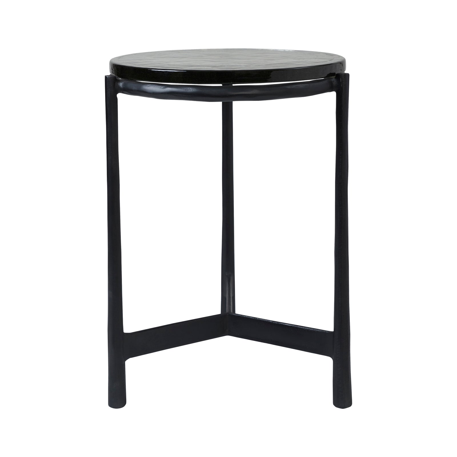 Avila Side Table with a round black top and slender black legs