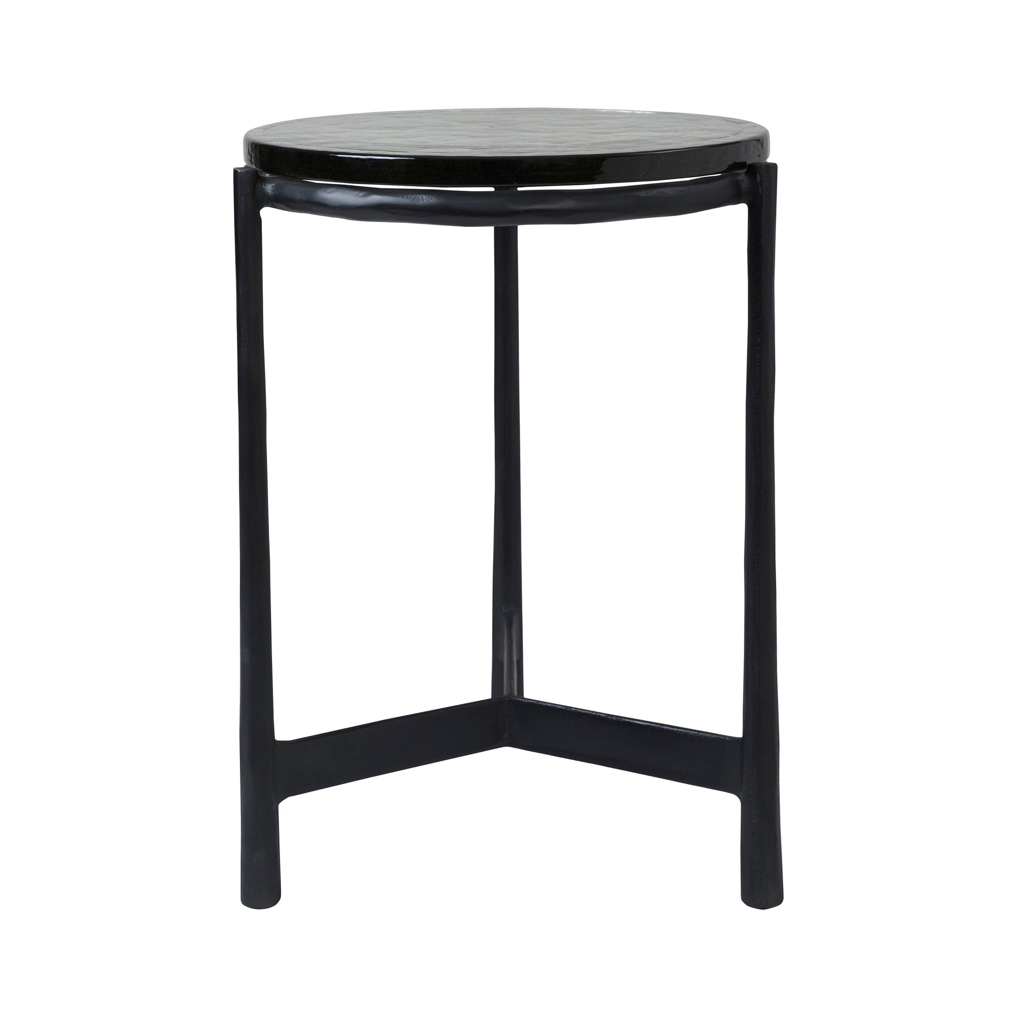 Avila Side Table with a round black top and slender black legs
