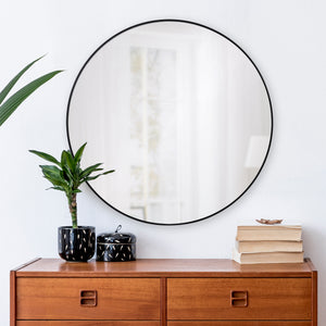 Claribel Wall Mirror displayed above a wooden dresser with a plant and decorative items.