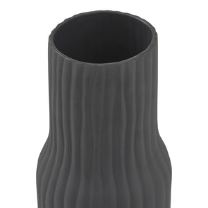 Nocera Vase by Renwil, top view of black ceramic vase showcasing ribbed design