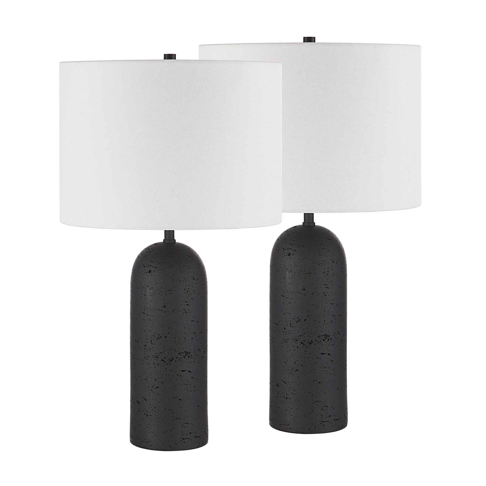 Augusta Table Lamp set of two with black textured bases and white drum shades