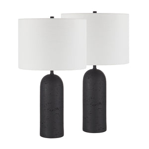 Augusta Table Lamp set of two with black textured bases and white drum shades