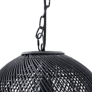 Romika ceiling light fixture in black, close-up of the top with chain attachment.