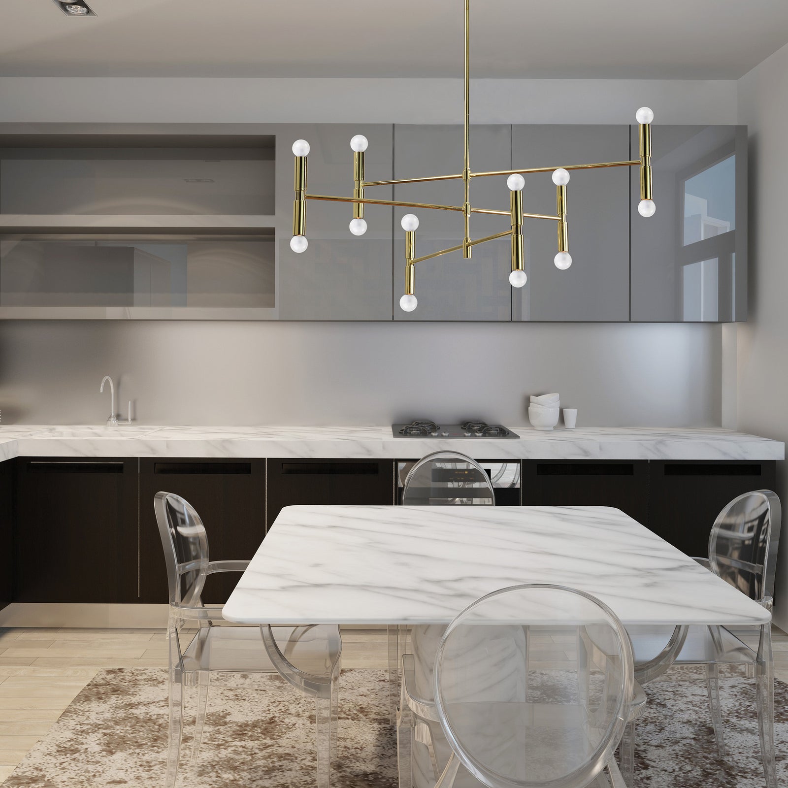 Axis Ceiling Fixture by Renwil in gold finish with multiple white bulbs