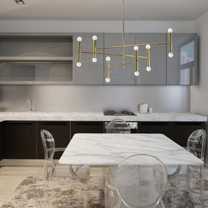 Axis Ceiling Fixture by Renwil installed in a modern kitchen with marble table