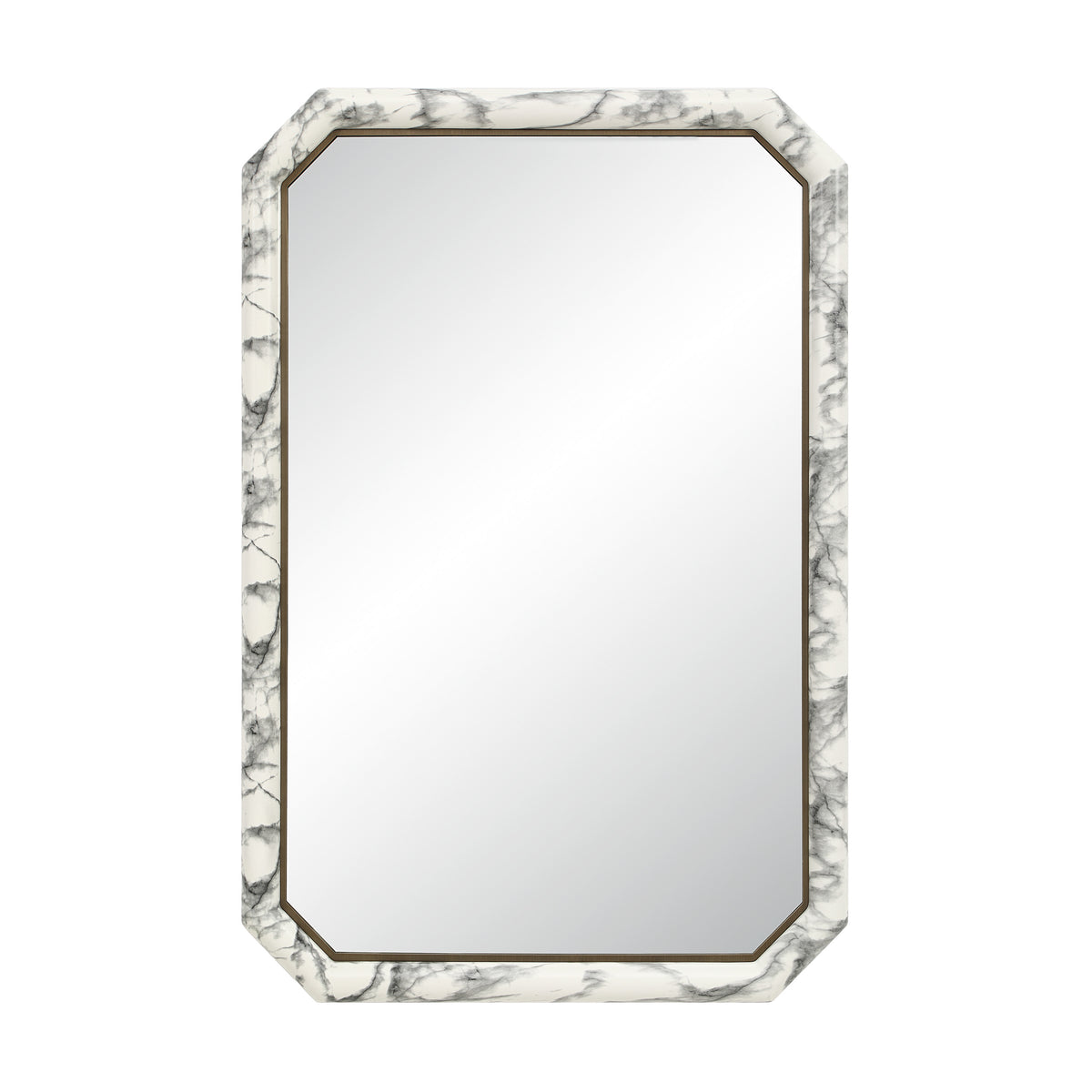 Venus mirror with a marble-patterned frame in white and gray, rectangular shape