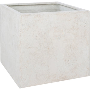 Alona Planter in light textured concrete with a square shape and open top view.