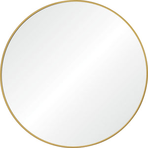 Alegre Wall Mirror with a round shape and a thin gold frame.