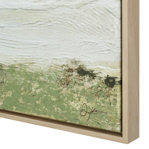 Close-up of Valle canvas art highlighting the textured surface and subtle green tones