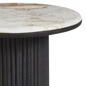 Detailed view of Alessio accent table showcasing the marble top and textured base.