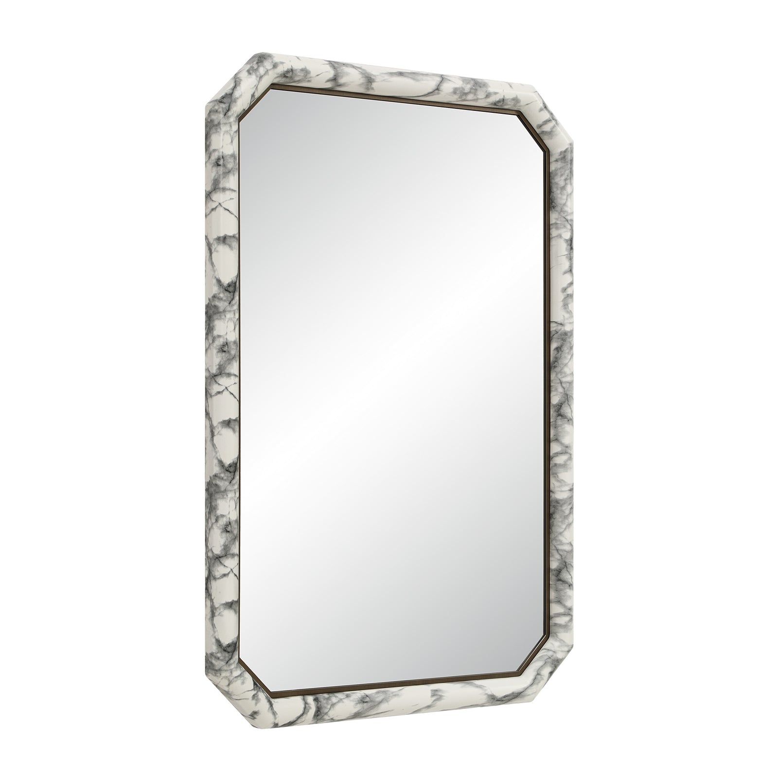 Venus mirror with a marble-patterned frame in white and gray, rectangular shape
