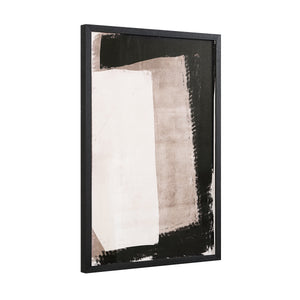 Watson wall decor displaying an angled view of abstract black and beige art in a black frame