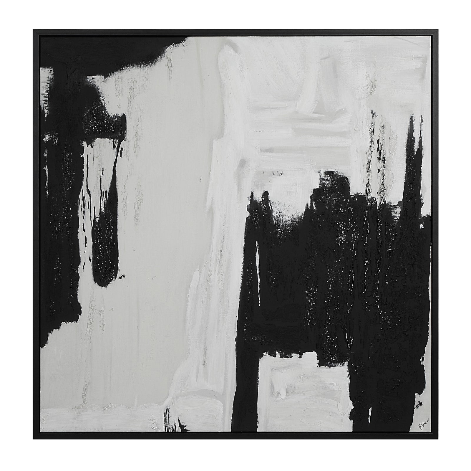 Nantes Canvas Art in black and white abstract design, framed in black.