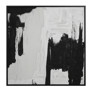 Nantes Canvas Art in black and white abstract design, framed in black.