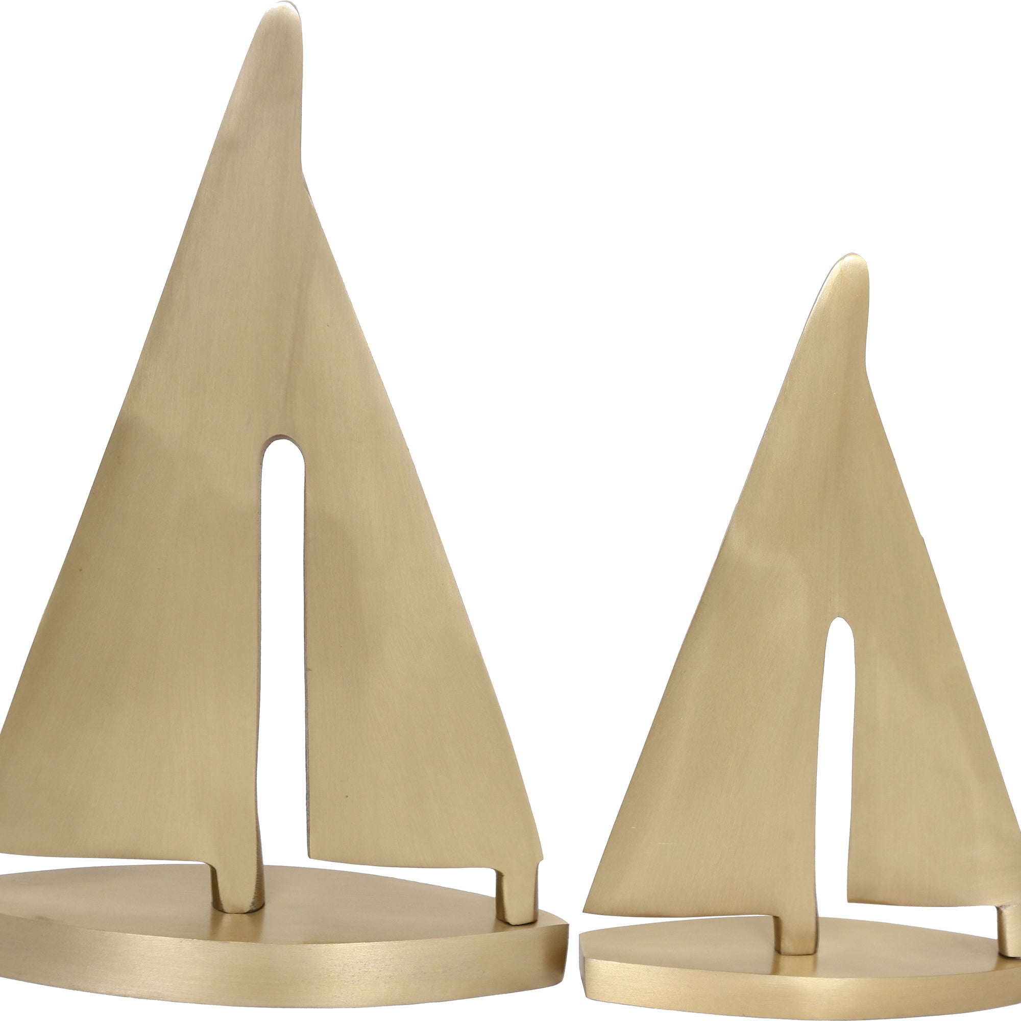 Fable Statue by Renwil, close-up of two gold sailboat sculptures with sleek lines.