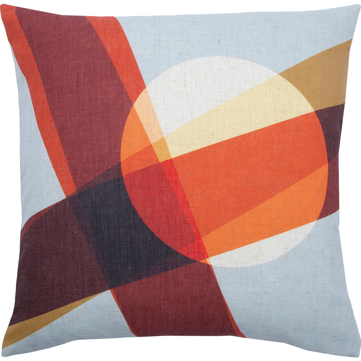 Lamego indoor pillow with abstract geometric pattern in red, orange, and blue colors