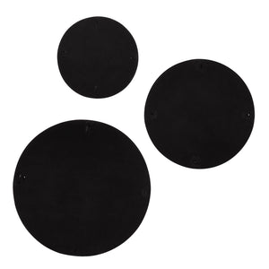 Sofia Wall Art in black showing the back of three circular pieces with mounting holes.