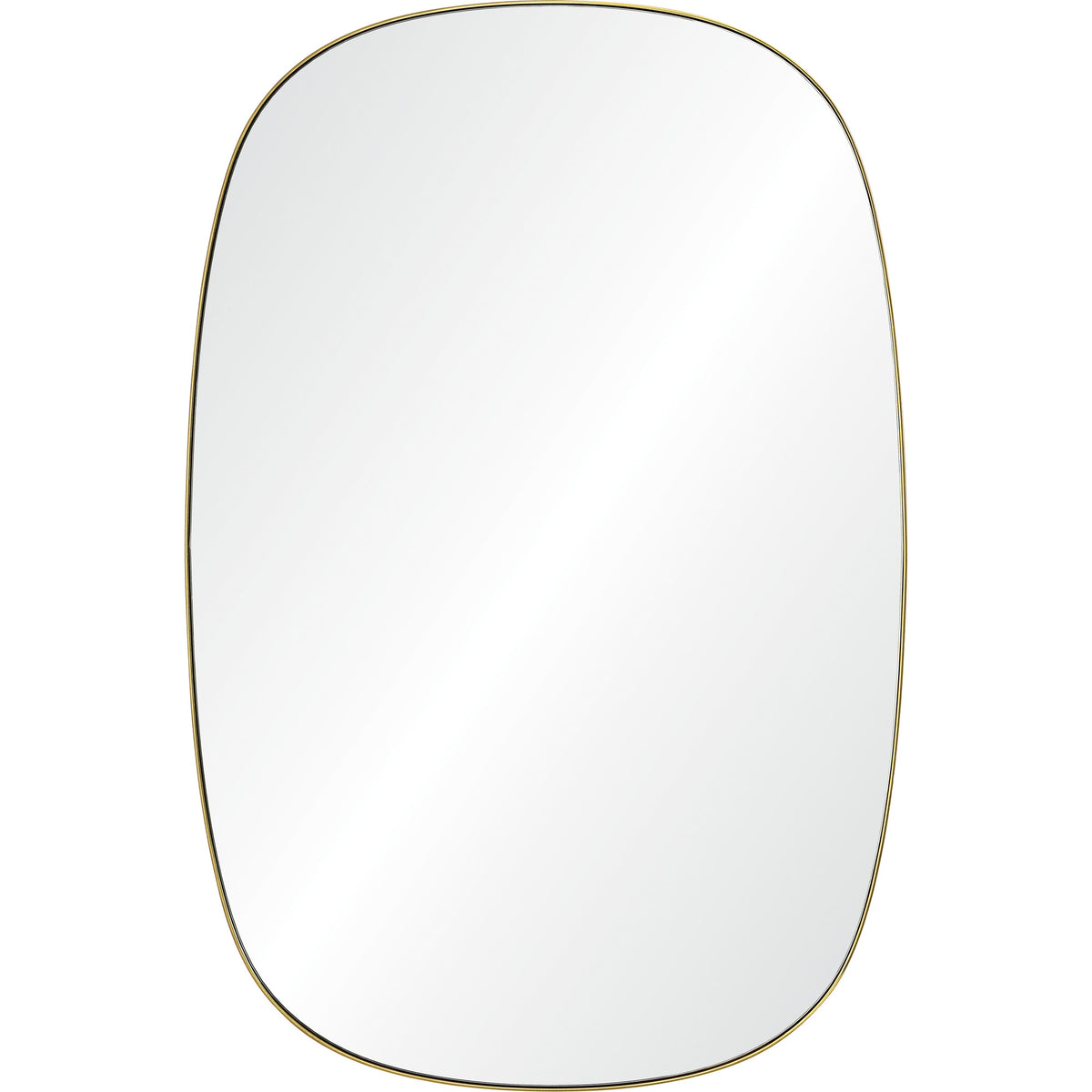 Gallegos Wall Mirror with a smooth, rounded edge and gold trim, reflecting light.