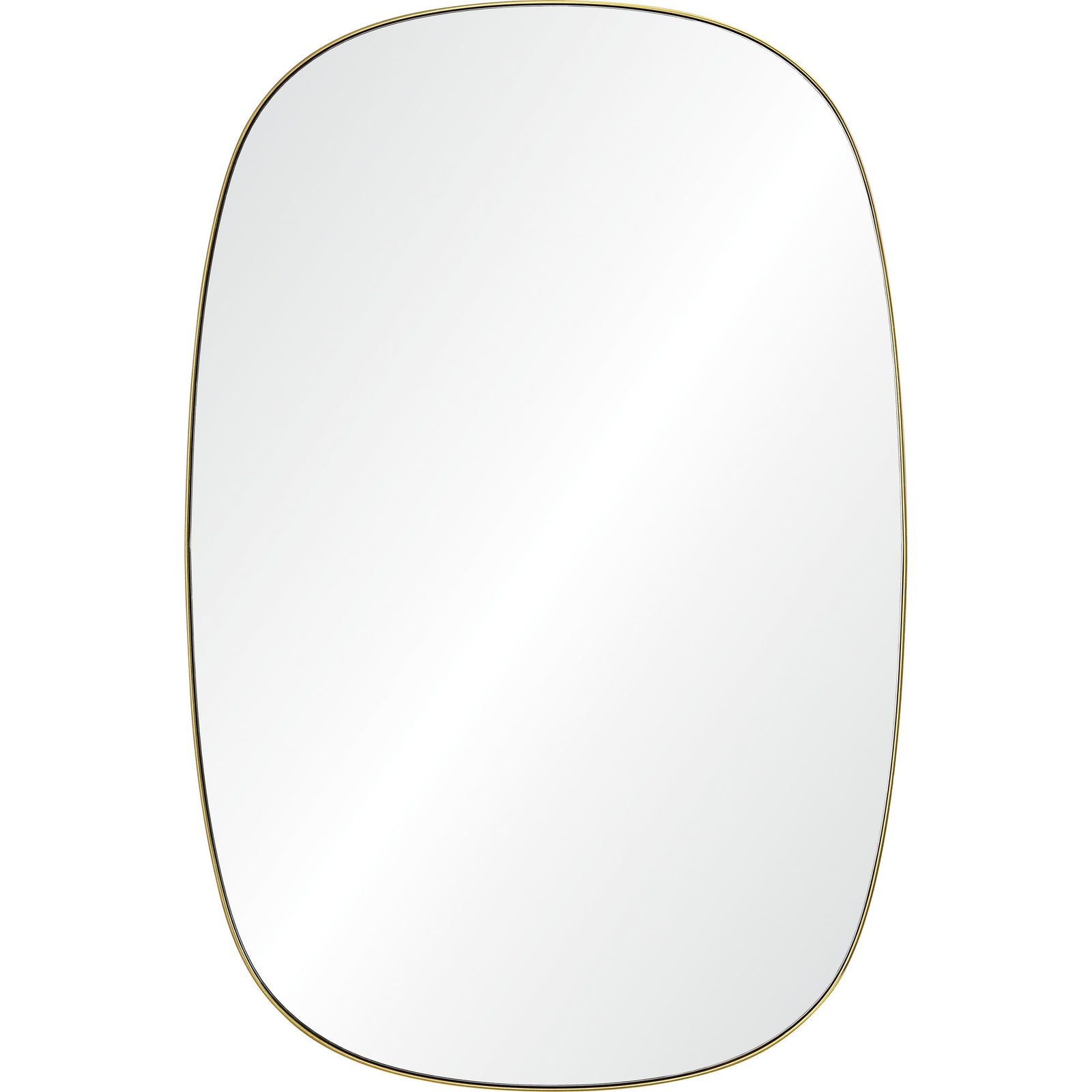 Gallegos Wall Mirror with a smooth, rounded edge and gold trim, reflecting light.