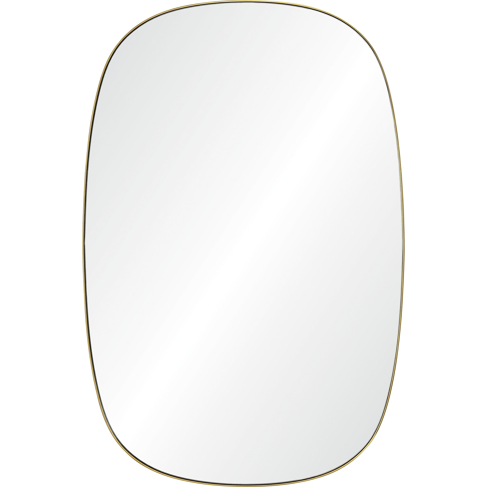 Gallegos Wall Mirror with a smooth, rounded edge and gold trim, reflecting light.