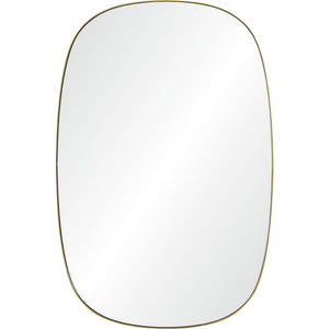 Gallegos Wall Mirror with a smooth, rounded edge and gold trim, reflecting light.