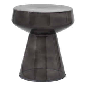 Lavinia table in dark smoke color with a rounded top and tapered base