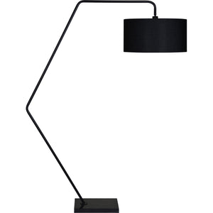 Penelin Floor Lamp with a black fabric shade and elegant black metal frame, front view.