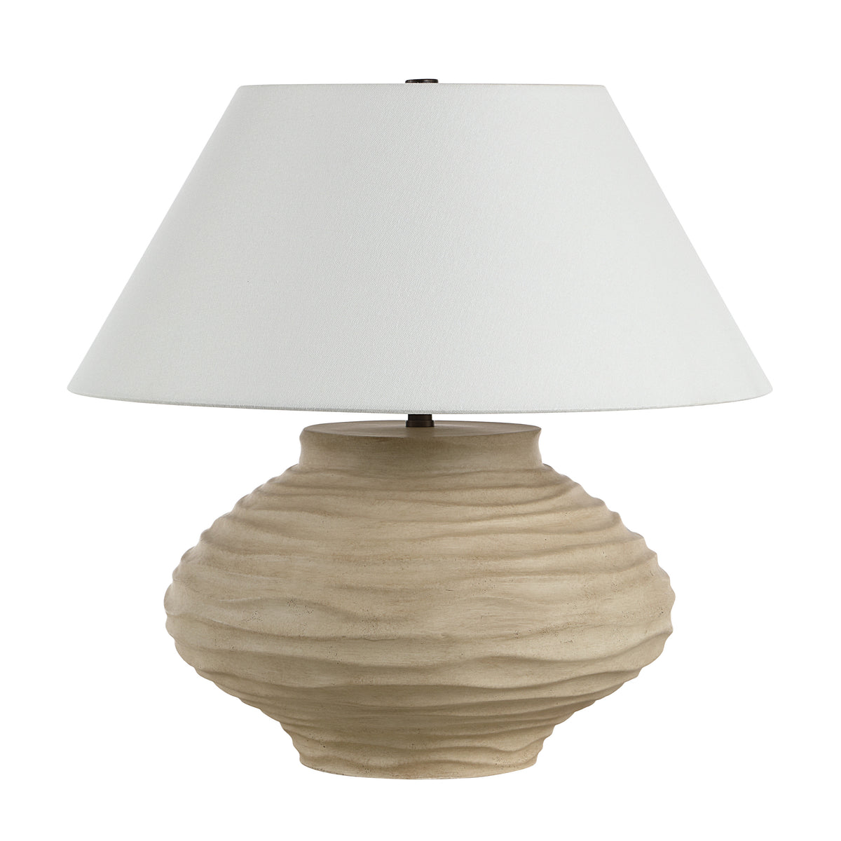 Ola table lamp by Renwil with a textured beige base and white shade