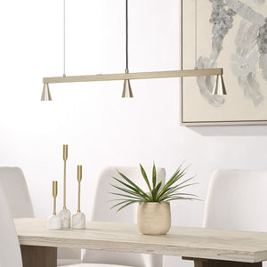 Linea Ceiling Fixture above a dining table with decorative elements and plant