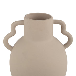 Monet Vase by Renwil, close-up of beige ceramic vase with unique handle design