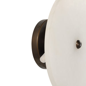 Lorenzo Wall Sconce showing side view of white alabaster shade and dark bronze mount