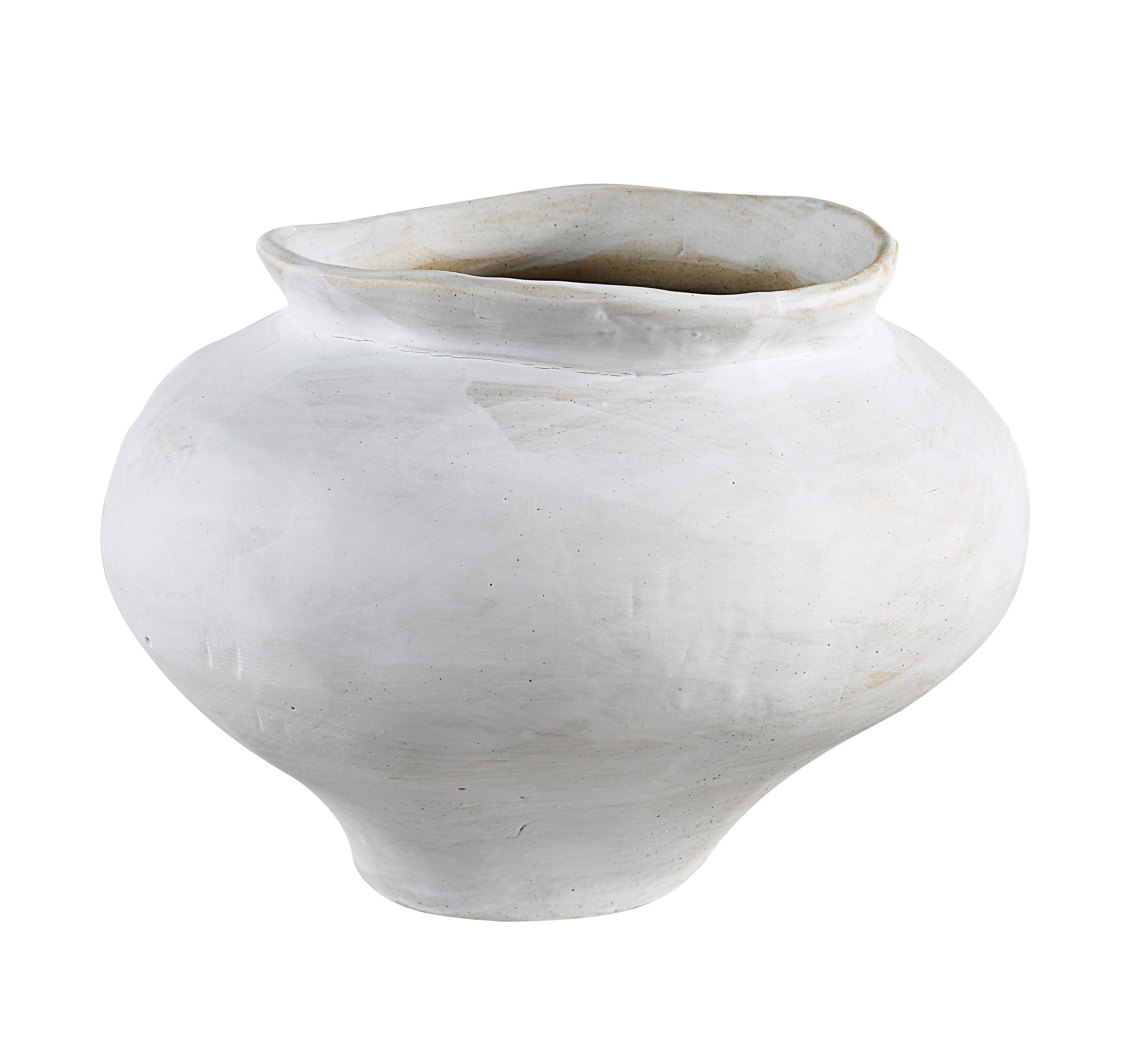Ella vase by Renwil, white ceramic featuring a bulbous shape and an uneven top edge.