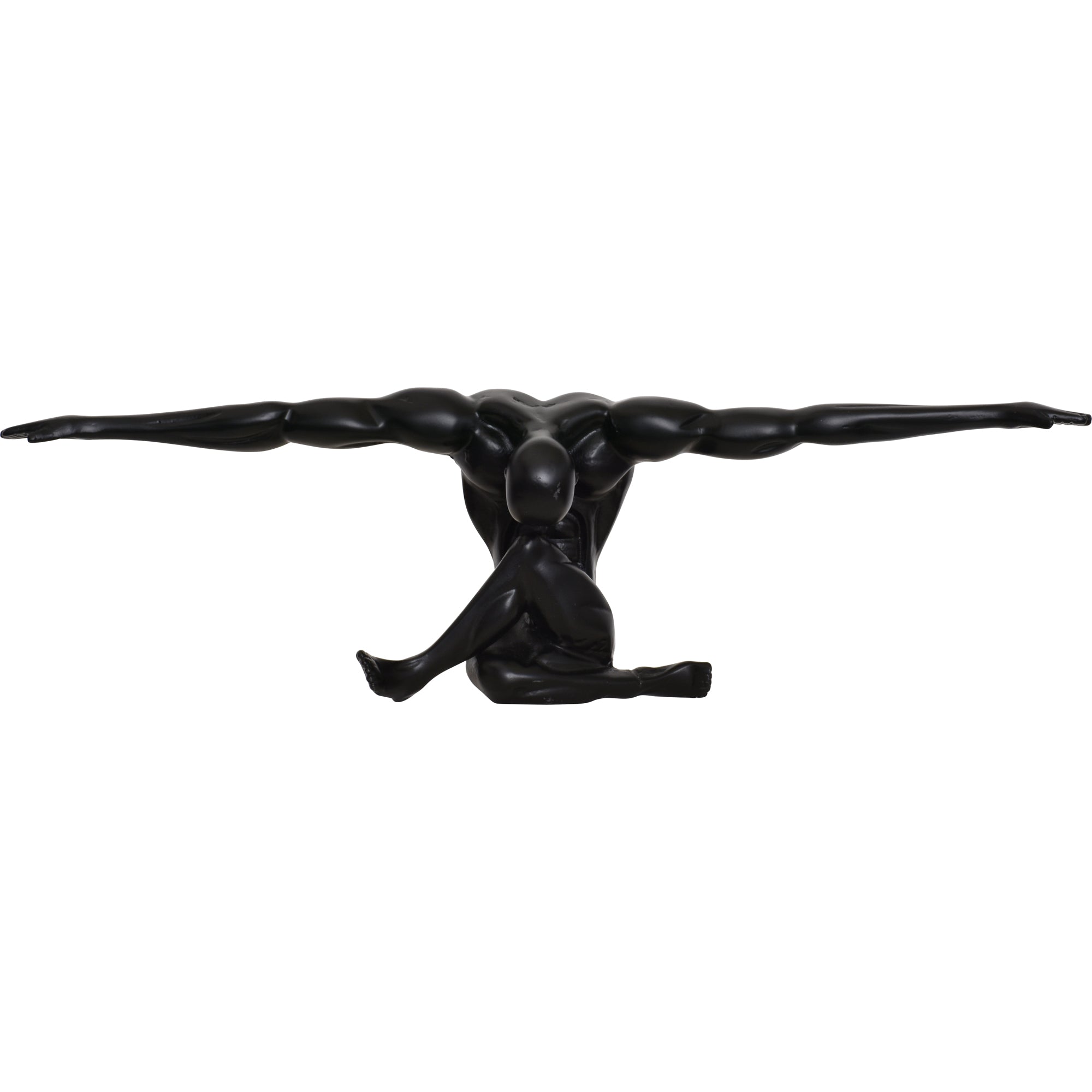 Mortal Statue by Renwil, black wall art showing a muscular figure with arms outstretched.