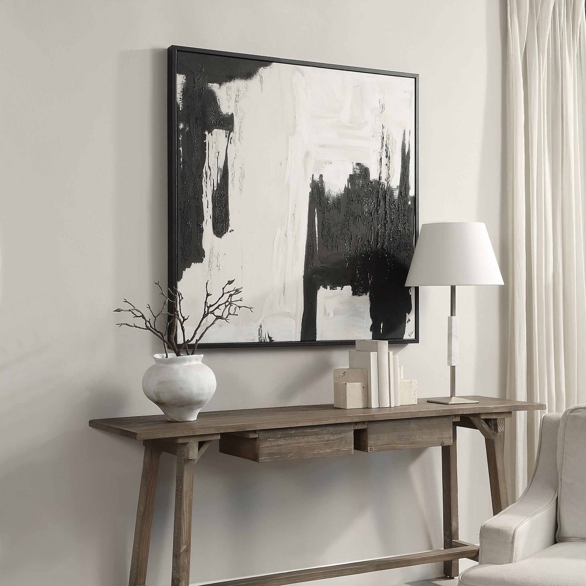 Nantes Canvas Art displayed in a living room above a wooden console table.