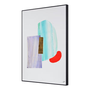 Esmerelda canvas art viewed from the side, showcasing abstract shapes in vibrant colors.