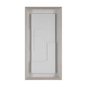 Arches wall art with a white textured design in a light wood frame, front view