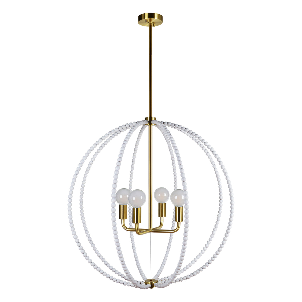 Basil Ceiling Fixture with white beads and gold accents, featuring four light bulbs.