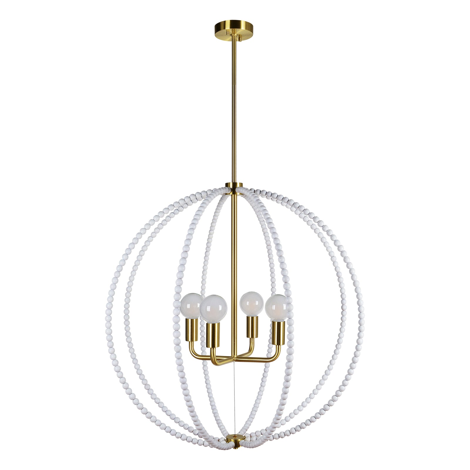Basil Ceiling Fixture with white beads and gold accents, featuring four light bulbs.