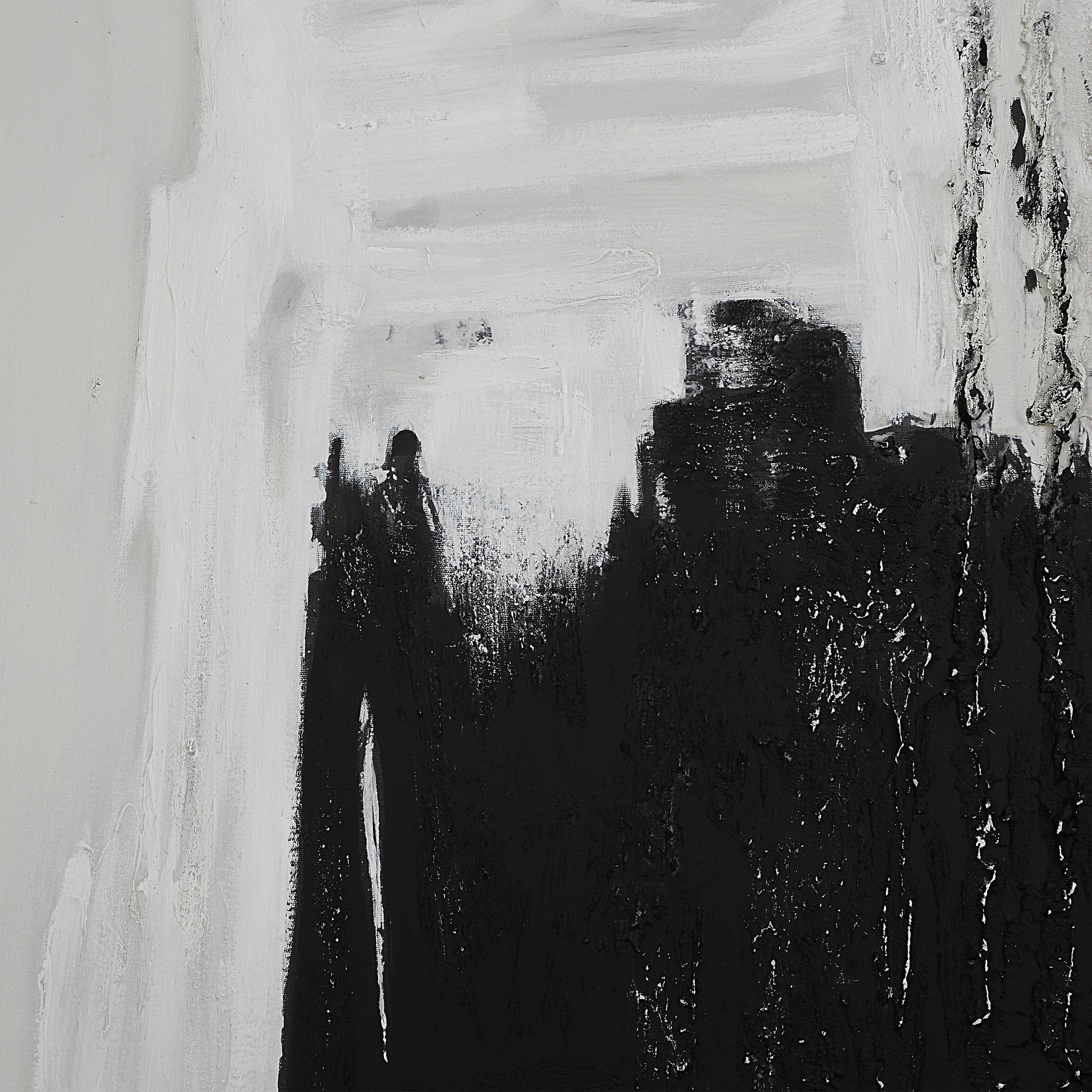 Close-up of Nantes Canvas Art showing black and white abstract brush strokes.