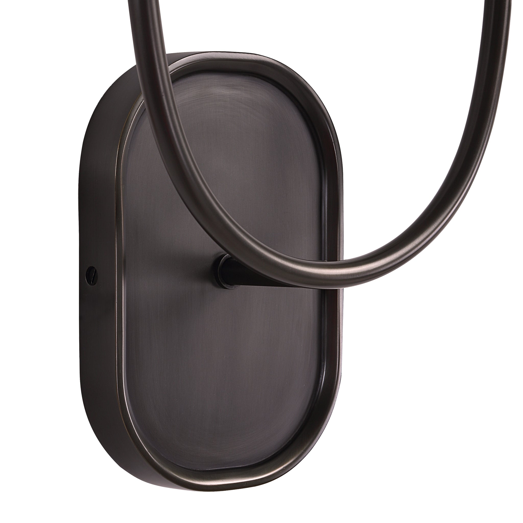 Close-up of Megara wall sconce showing dark bronze base and curved arms