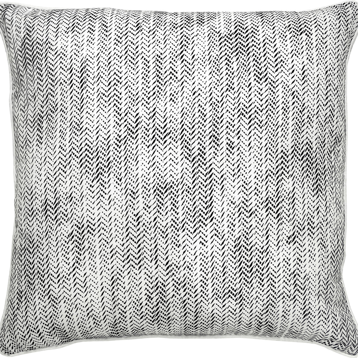 Halford Outdoor Pillow featuring a black and white herringbone pattern on a textured fabric surface