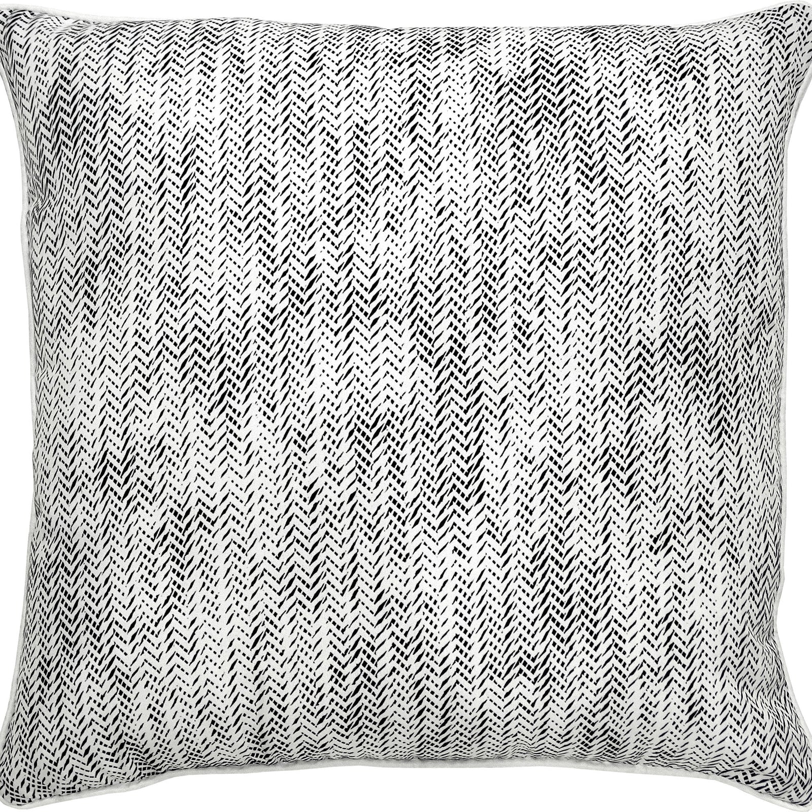 Halford Outdoor Pillow featuring a black and white herringbone pattern on a textured fabric surface