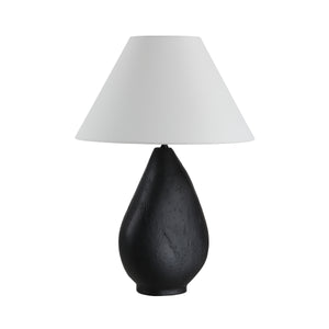 Sotiria Table Lamp featuring a black base and a white fabric shade
