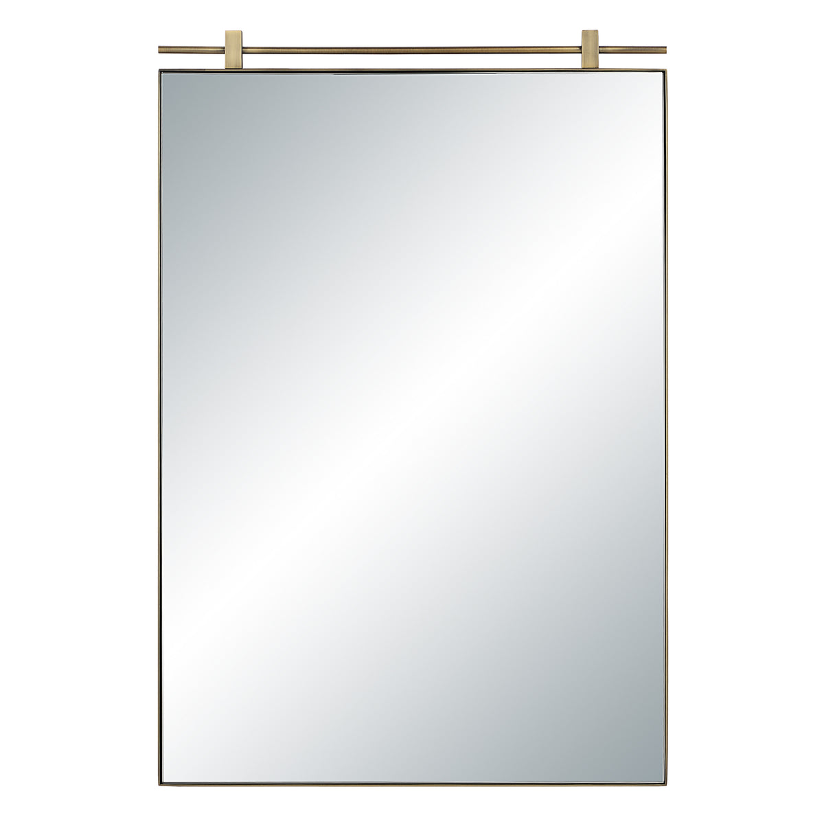 Neem mirror by Renwil, rectangular design with a sleek metal frame and top bar in gold.