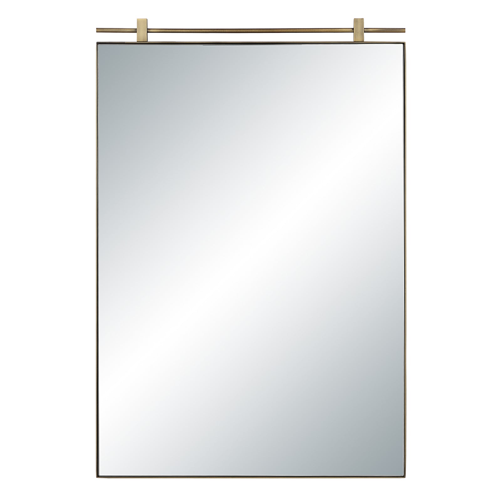 Neem mirror by Renwil, rectangular design with a sleek metal frame and top bar in gold.