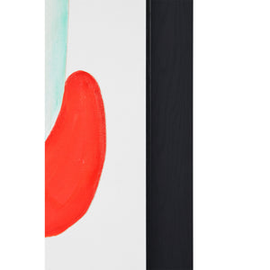 Esmerelda canvas art featuring abstract red and teal shapes on a white background with a black frame