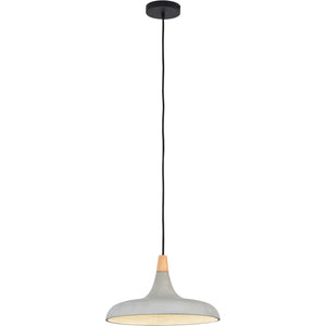 Viola-May Ceiling Fixture with illuminated interior, gray concrete and wooden accent.