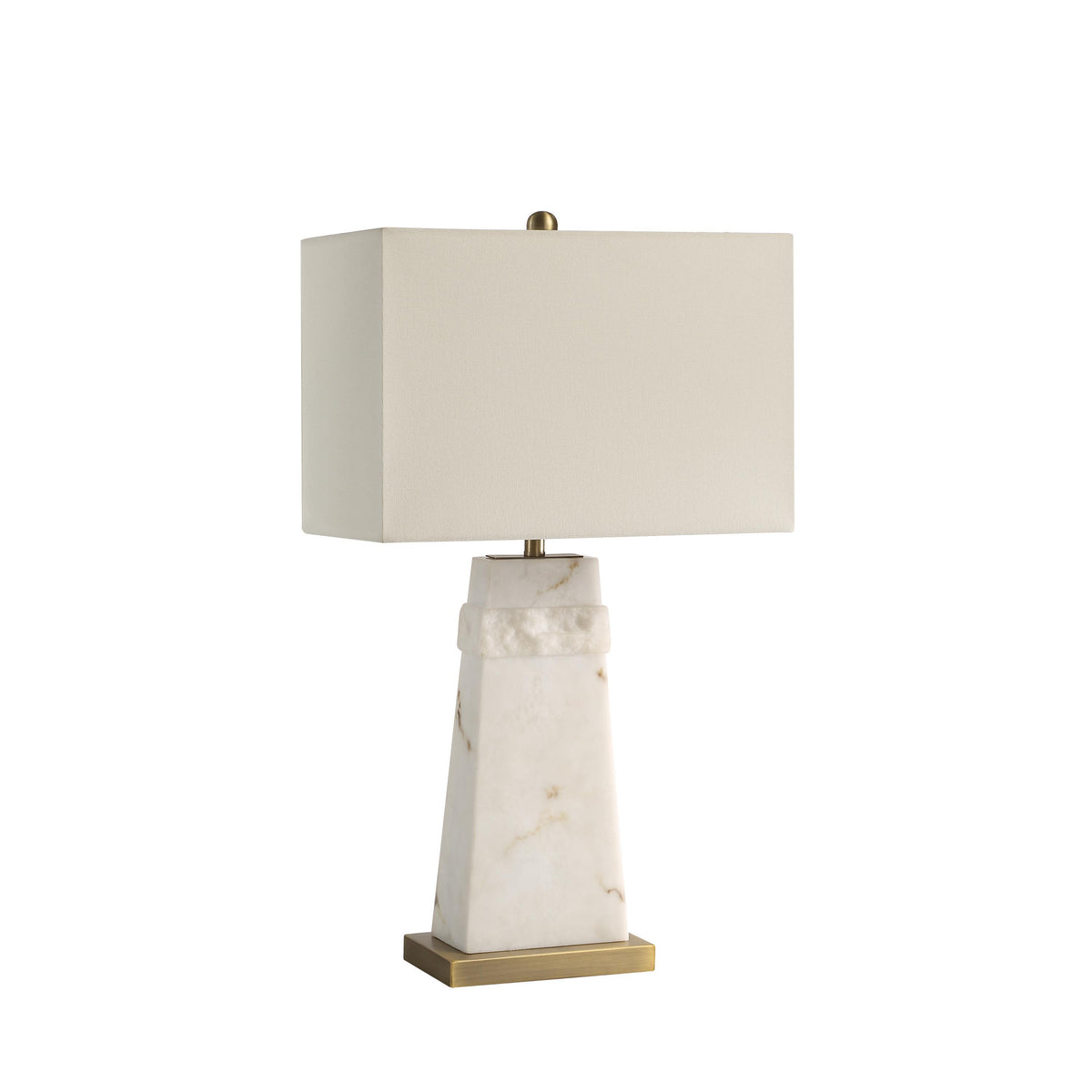 Nisrine Table Lamp with a white fabric shade and marble base featuring gold accents