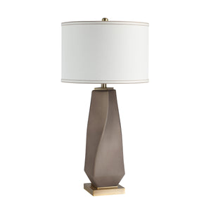 Mallorca table lamp with a textured gray base and white drum shade