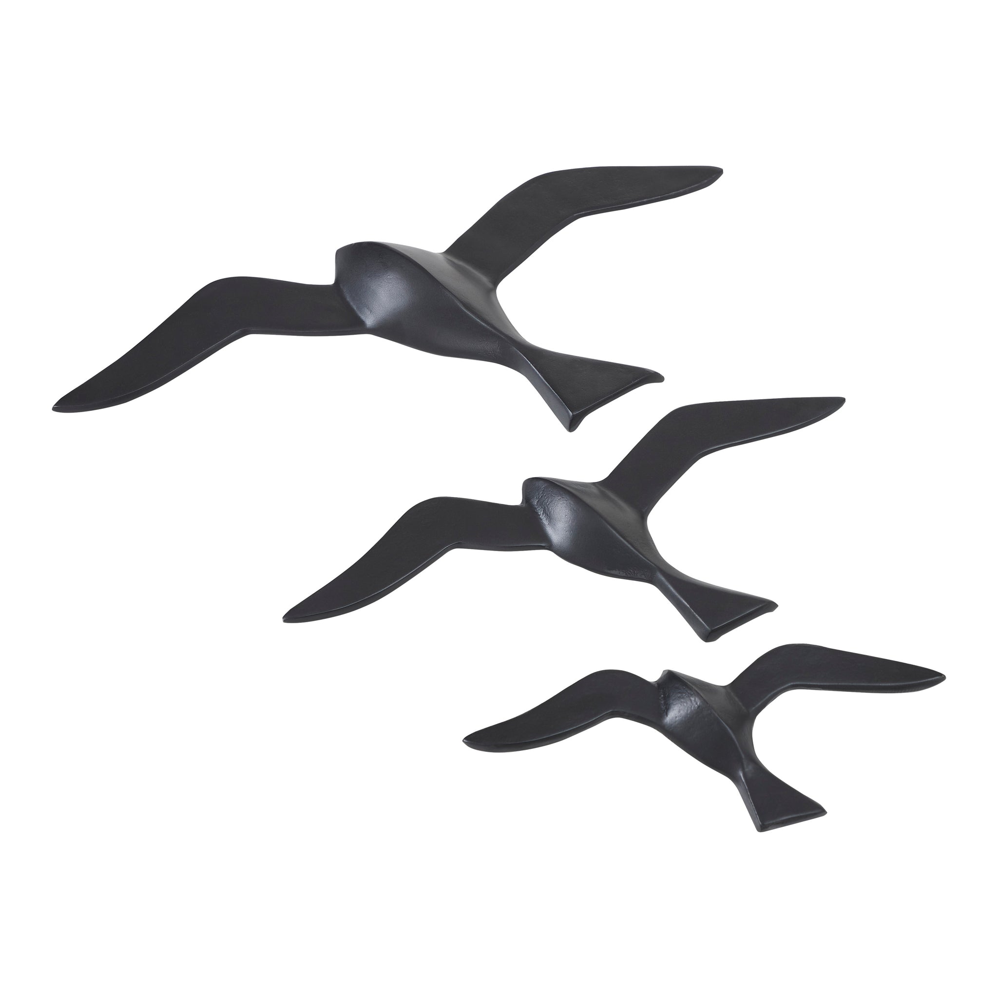 Stevens Wall Decor featuring three black bird sculptures in flight